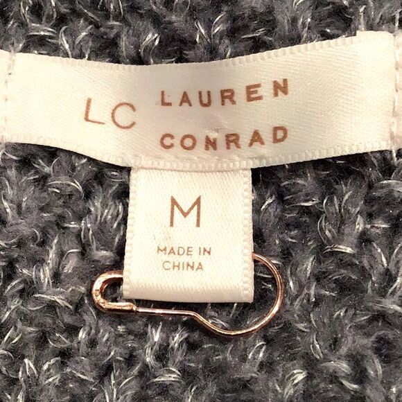 Lauren Conrad Dusty Blue Silver Sparkle V Neck Pearl Button Up Holiday Cardigan - Picture 15 of 16